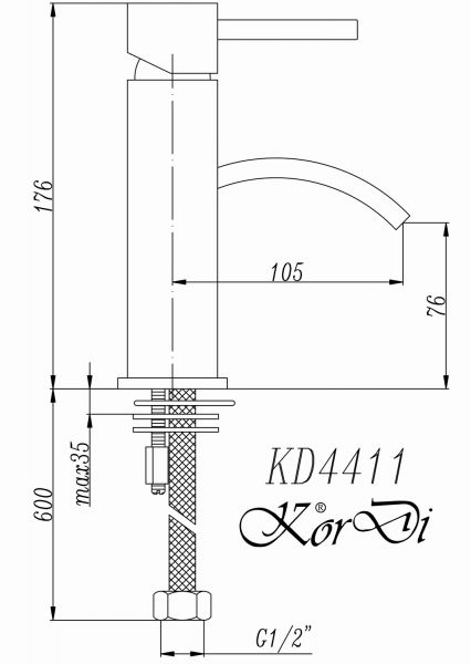Смеситель для раковины KorDi KD 4411-D19.