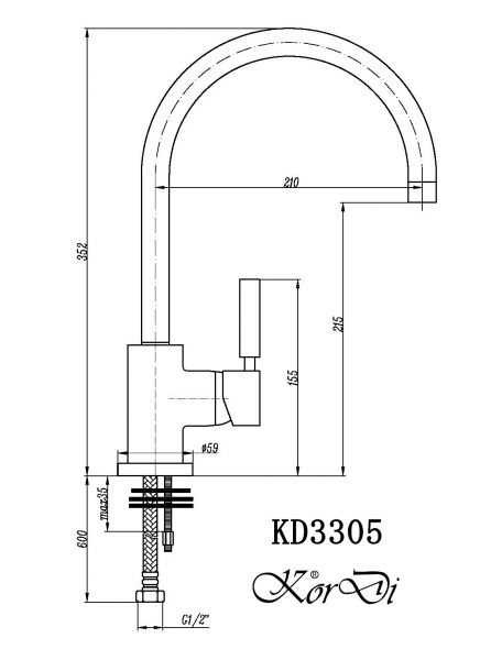 Смеситель для кухни KorDi KD 3305-D7 высокий белый.